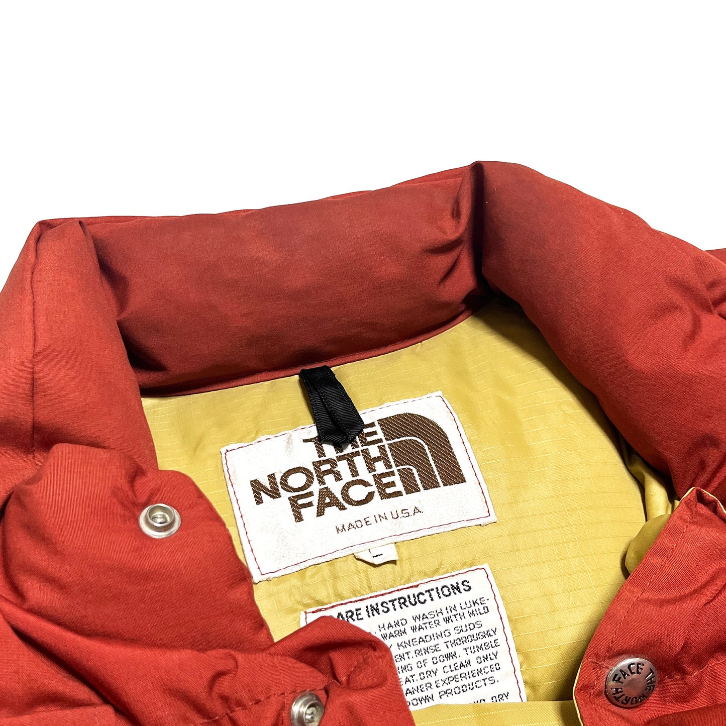 80s THE NORTH FACE Vest レンガ色 好カラー L ブランドタグ The North Face タグ 洗濯タグ