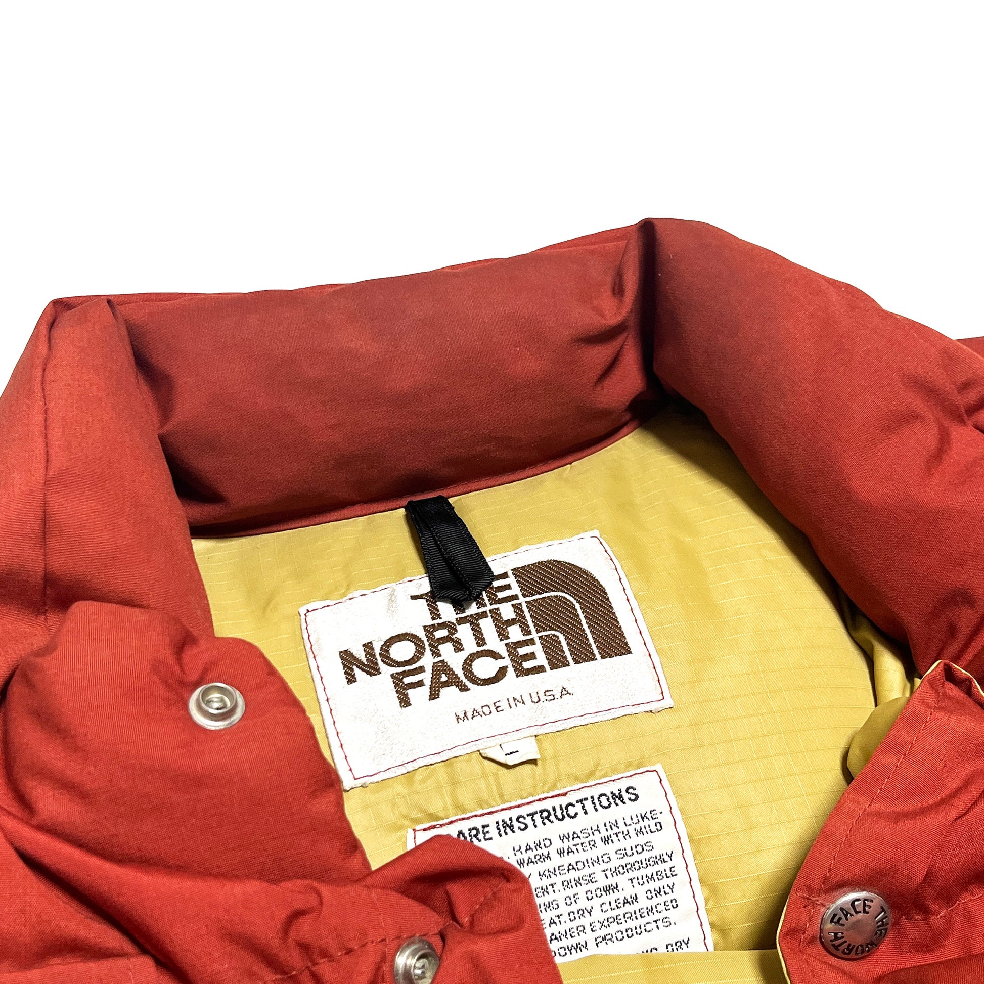 80s THE NORTH FACE Vest レンガ色 好カラー L ブランドタグ The North Face タグ 洗濯タグ