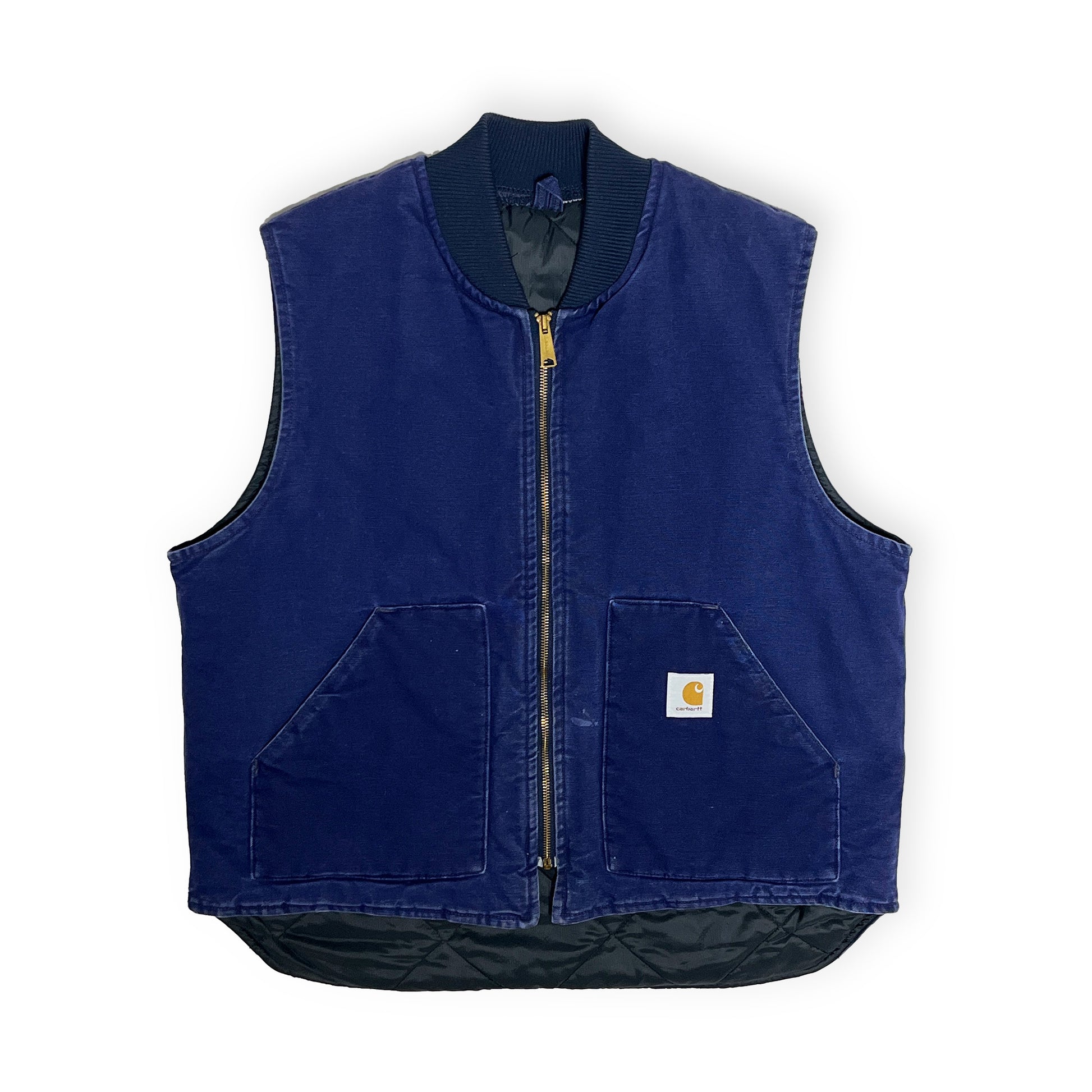 93s Carhartt Duck Vest ネイビー XL 平置き ネイビーダックベスト 金メッキジップ フロントポケット Ca