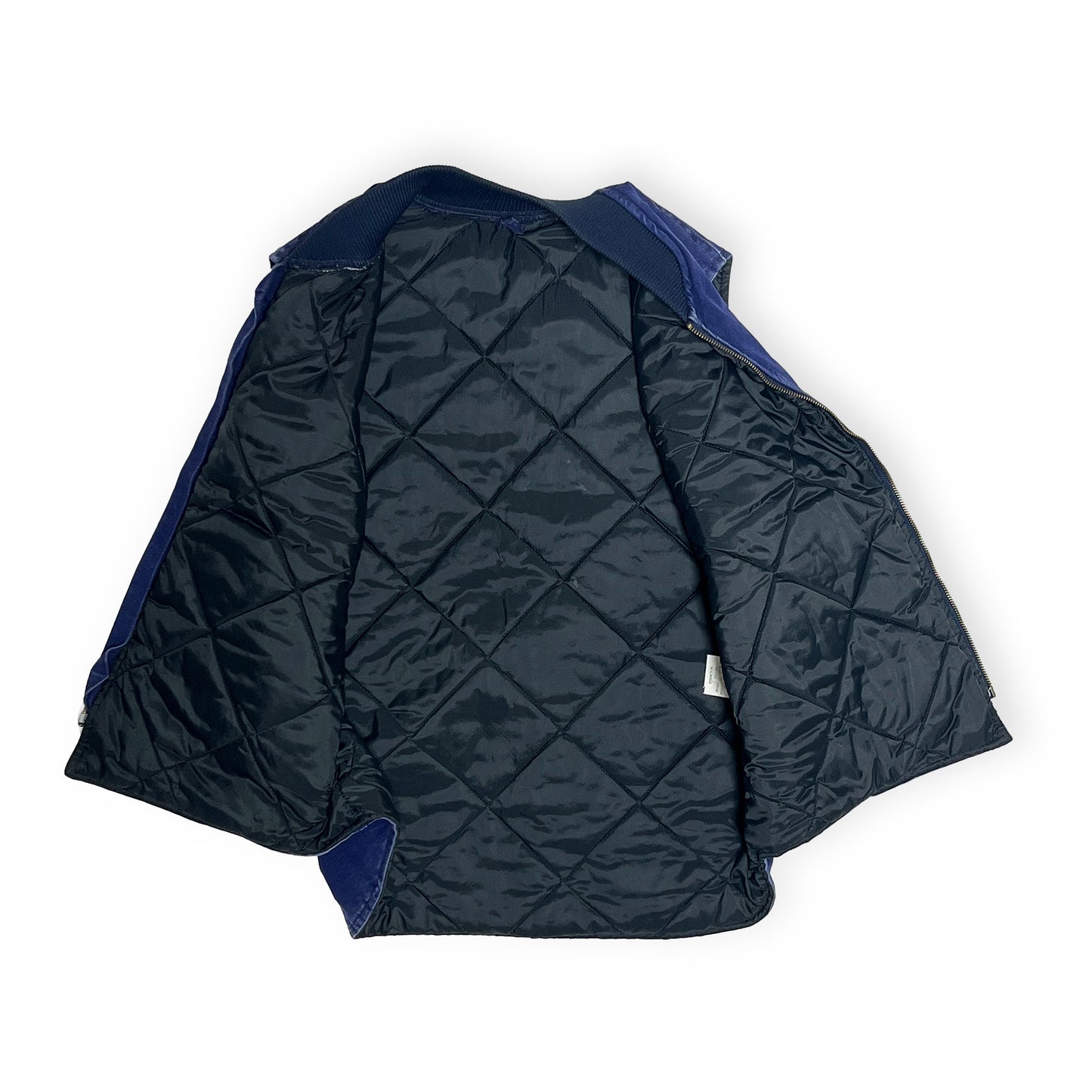 93s Carhartt Duck Vest ネイビー XL ディテール 背面の菱型縫い目 内側のダークネイビー素材