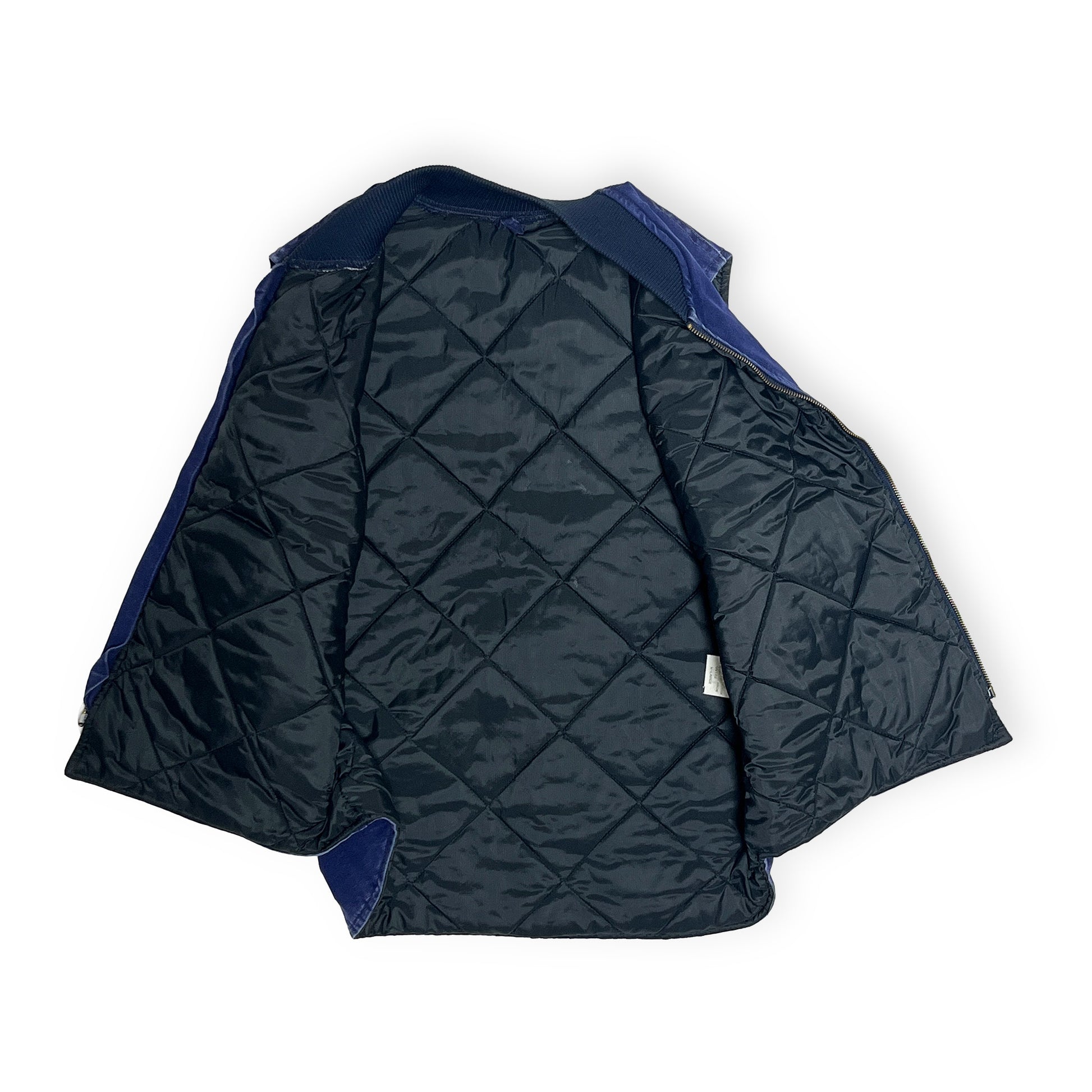 93s Carhartt Duck Vest ネイビー XL ディテール 背面の菱型縫い目 内側のダークネイビー素材