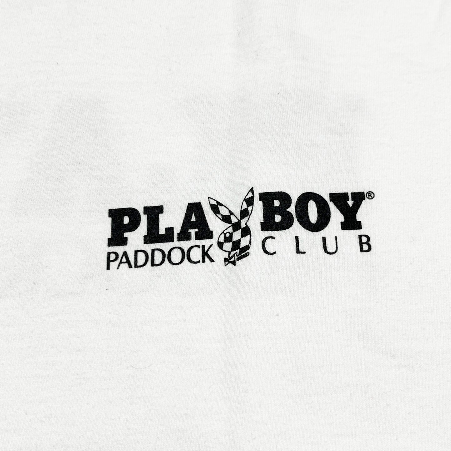 00s Hanes PLAYBOY T "PADDOCK CLUB" XL ディテール PLAYBOY PADDOCK CLUBロゴのディテール