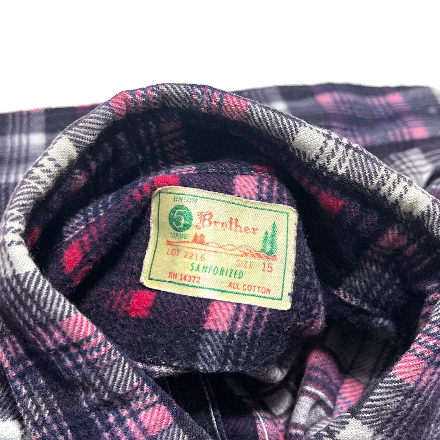 60s〜 5Brother Print Nel SH 好配色チェック M ブランドタグ Brother タグ サイズ15