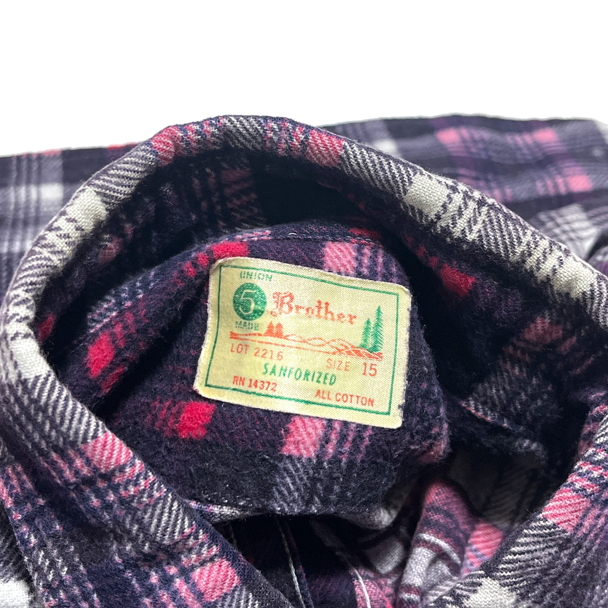 60s〜 5Brother Print Nel SH 好配色チェック M ブランドタグ Brother タグ サイズ15