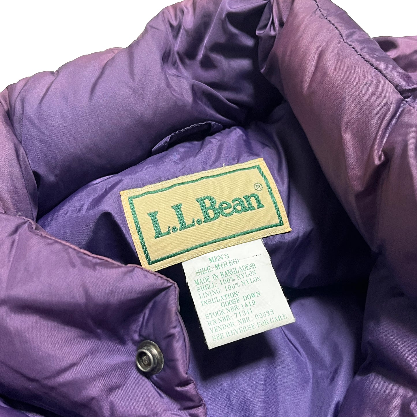 90s L.L.Bean Down Vest パープル M レア ブランドタグ L.L.Bean ブランドタグ