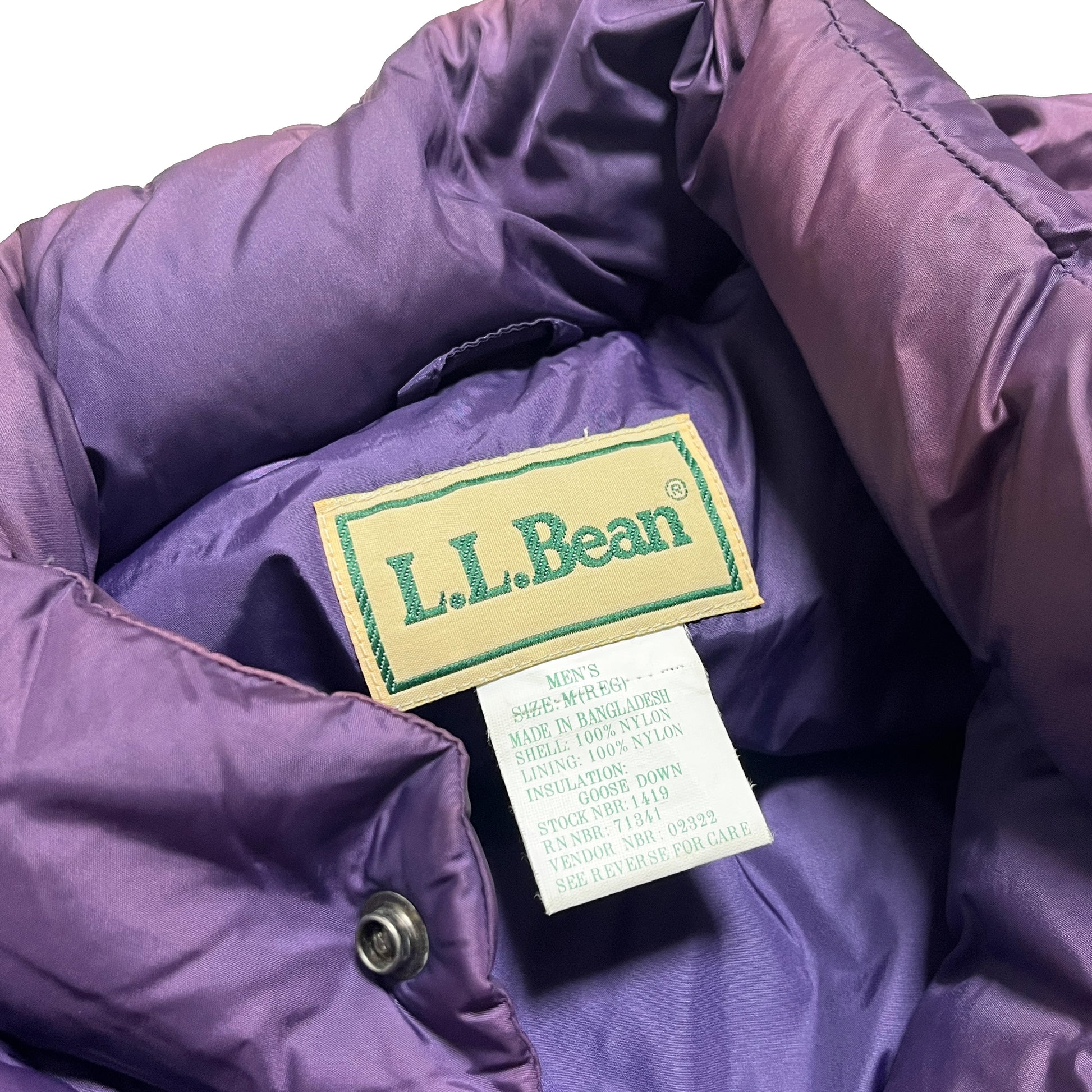90s L.L.Bean Down Vest パープル M レア ブランドタグ L.L.Bean ブランドタグ