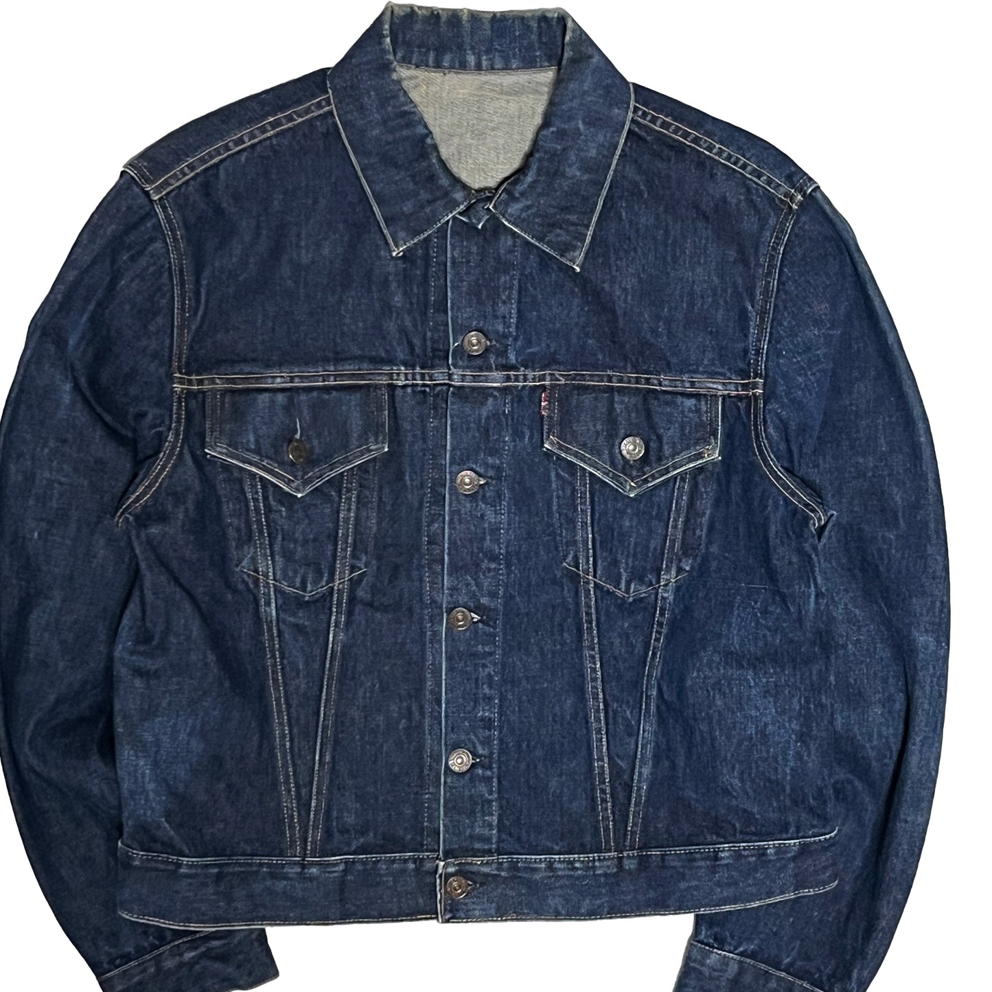 60s Levi's 557 Denim JKT 濃紺 44 平置き 1 濃紺色 ボタン 胸ポケット 襟