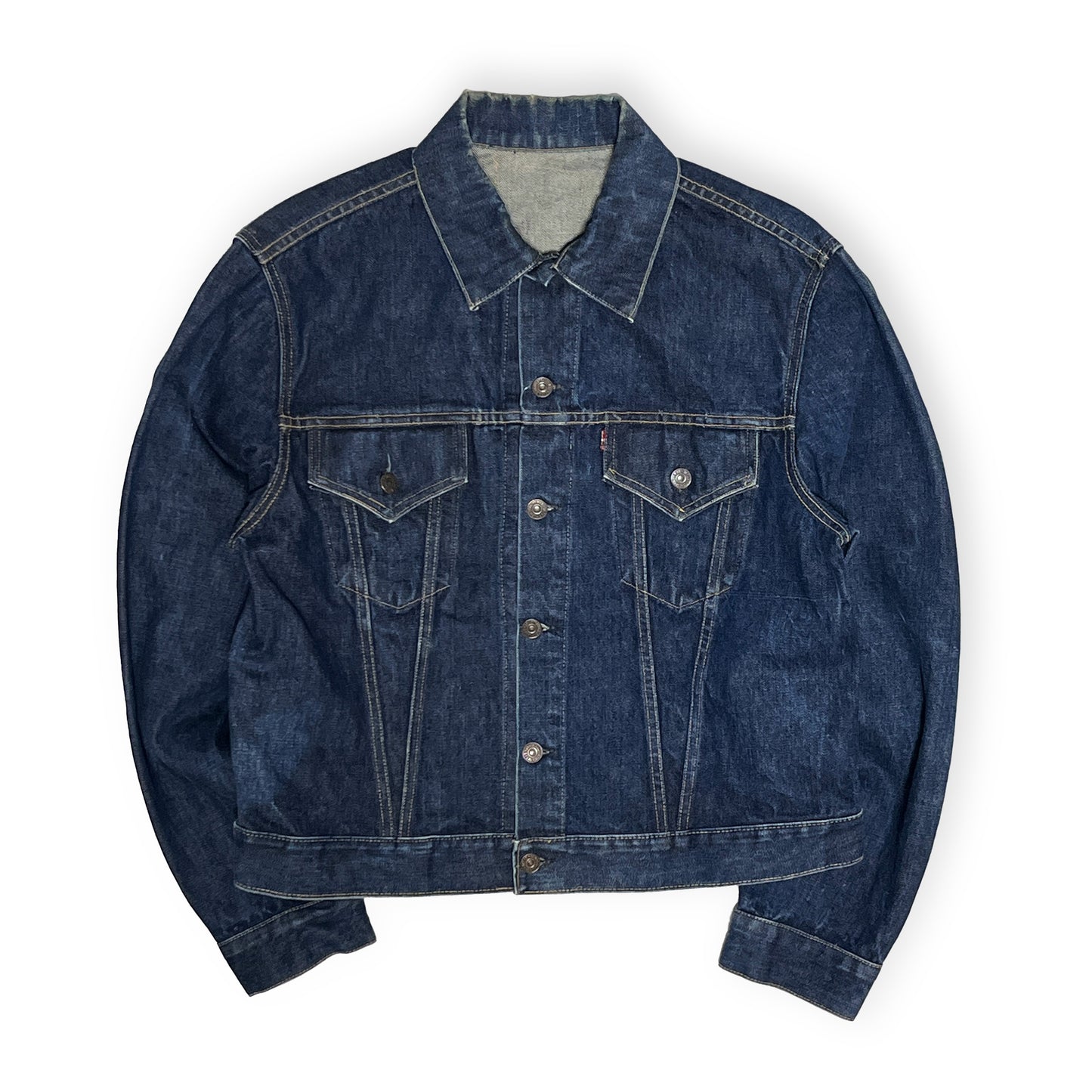 60s Levi's 557 Denim JKT 濃紺 44 平置き 2 濃紺色 ボタン 胸ポケット 襟