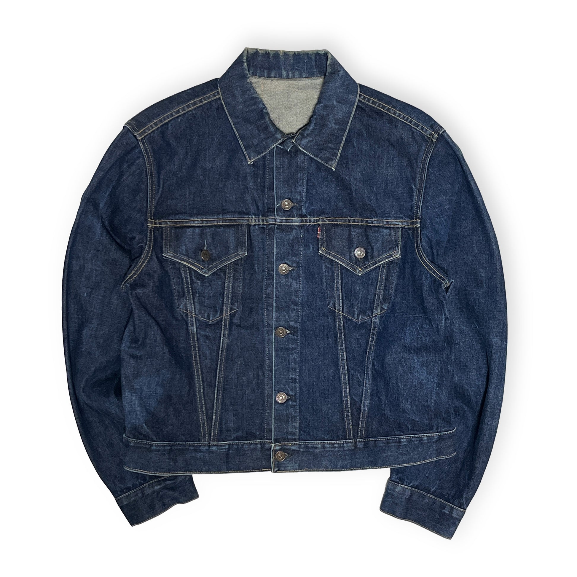 60s Levi's 557 Denim JKT 濃紺 44 平置き 2 濃紺色 ボタン 胸ポケット 襟