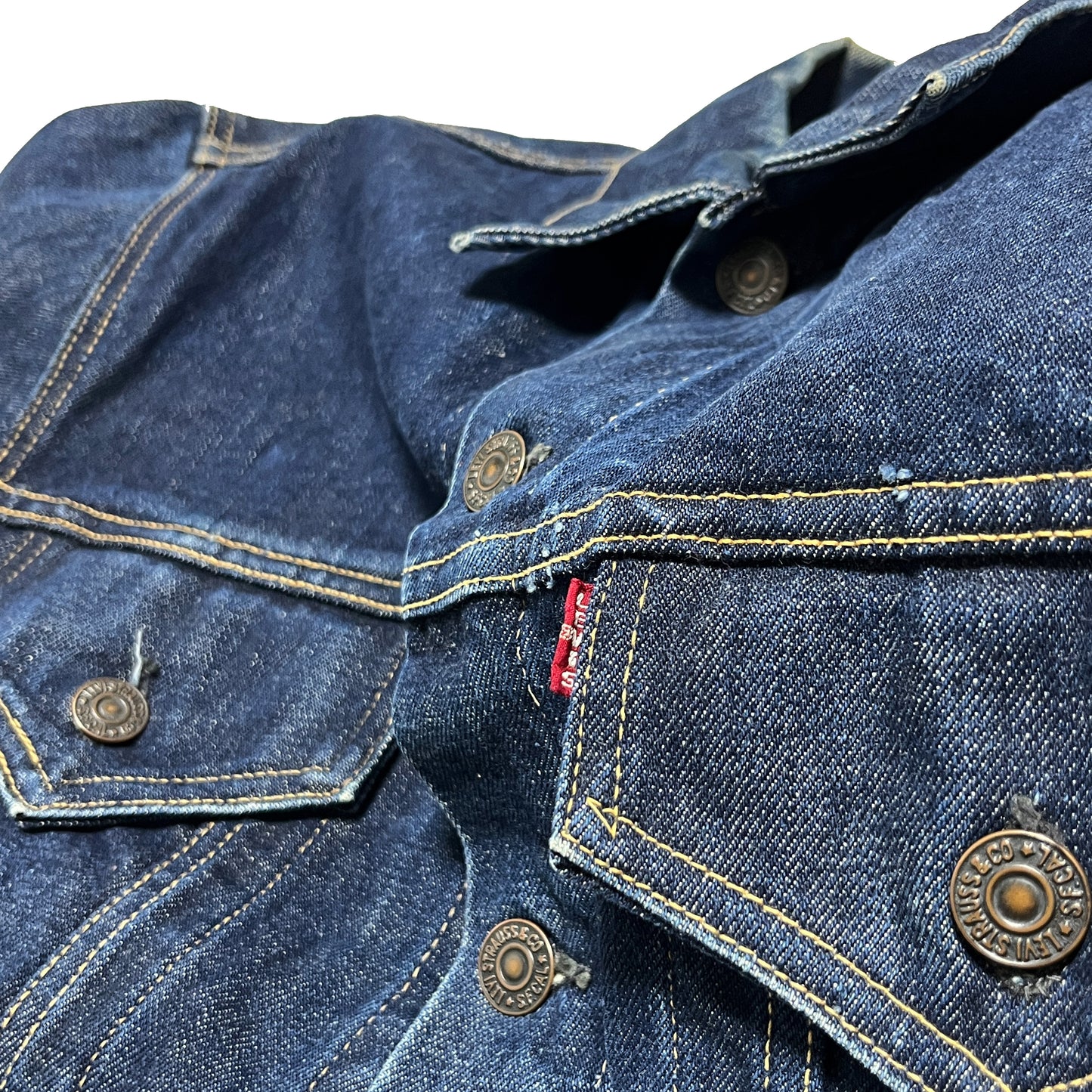 60s Levi's 557 Denim JKT 濃紺 44 ディテール 2 襟の裏地 縫い目