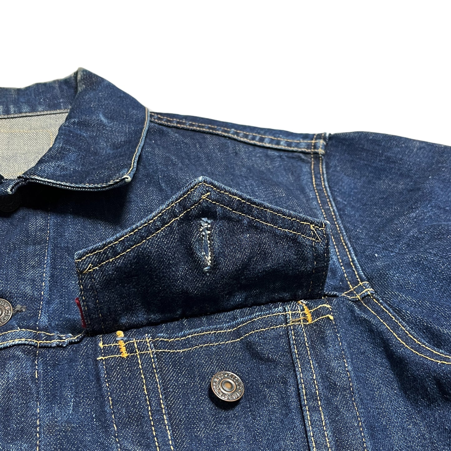60s Levi's 557 Denim JKT 濃紺 44 ディテール 5 襟の裏地 縫い目