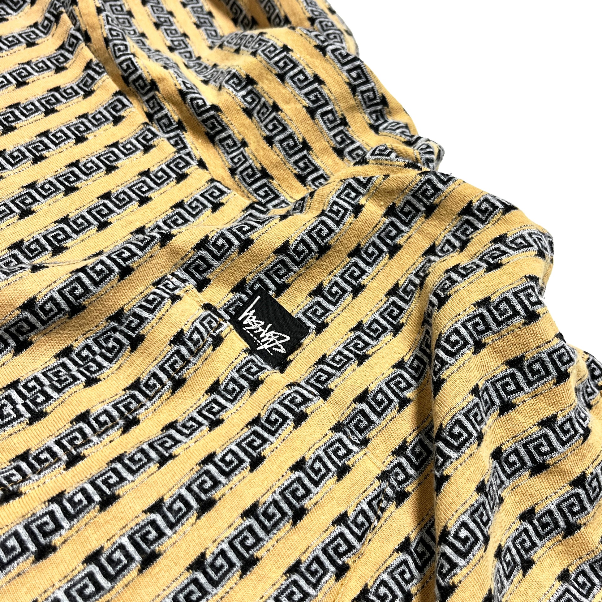80s〜 Stussy TOM TOM Border Pocket T L ディテール 2 袖の裏面 Stussyロゴタグと黒のグリッドプリント