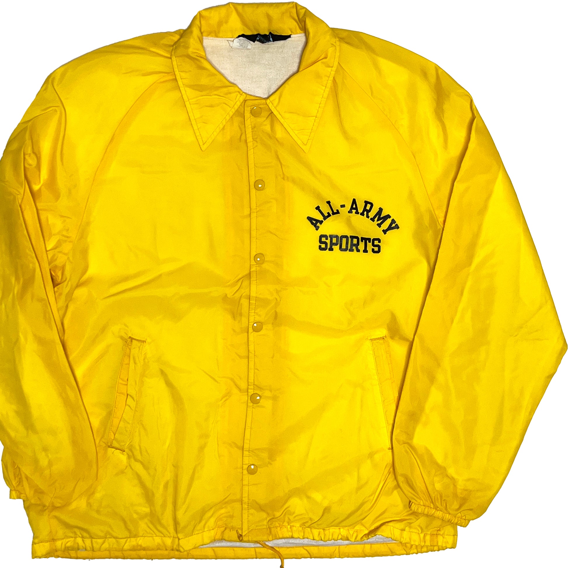 70s Champion Coach JKT "ALL-ARMY SPORTS" XL 平置き 1 黄色のコーチジャケット 前面ボタン プリント