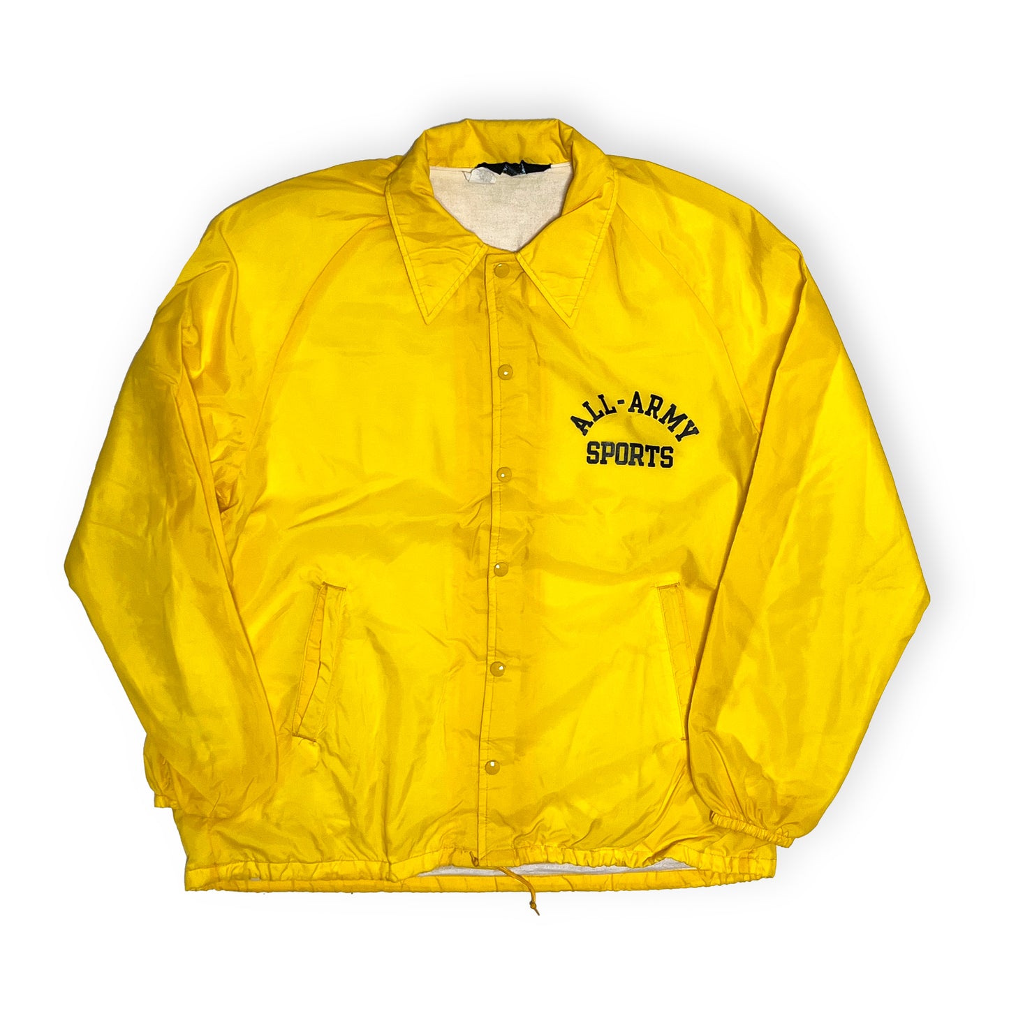 70s Champion Coach JKT "ALL-ARMY SPORTS" XL 平置き 2 黄色のコーチジャケット 前面ボタン プリント