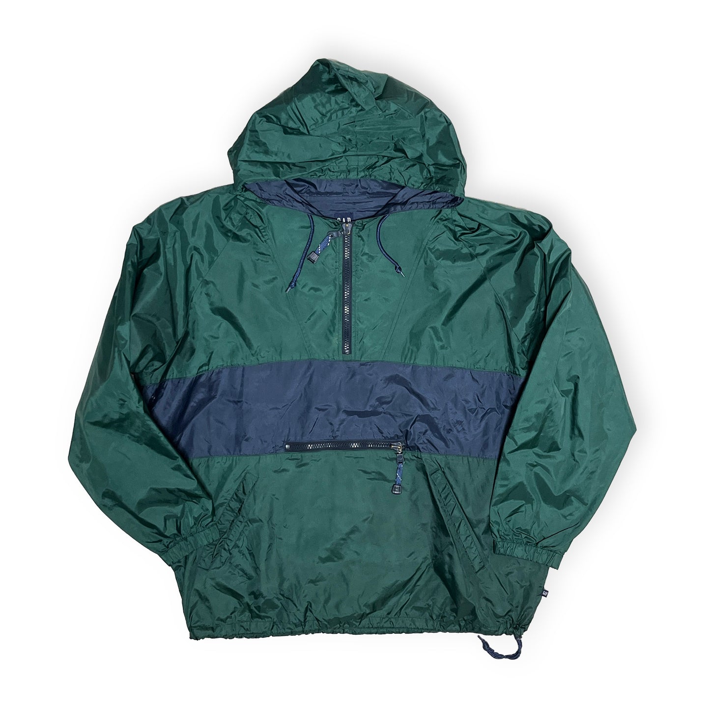 90s GAP Nylon Anorak Parka XXL ディテール 1 襟のジッパー 紺色の抽引
