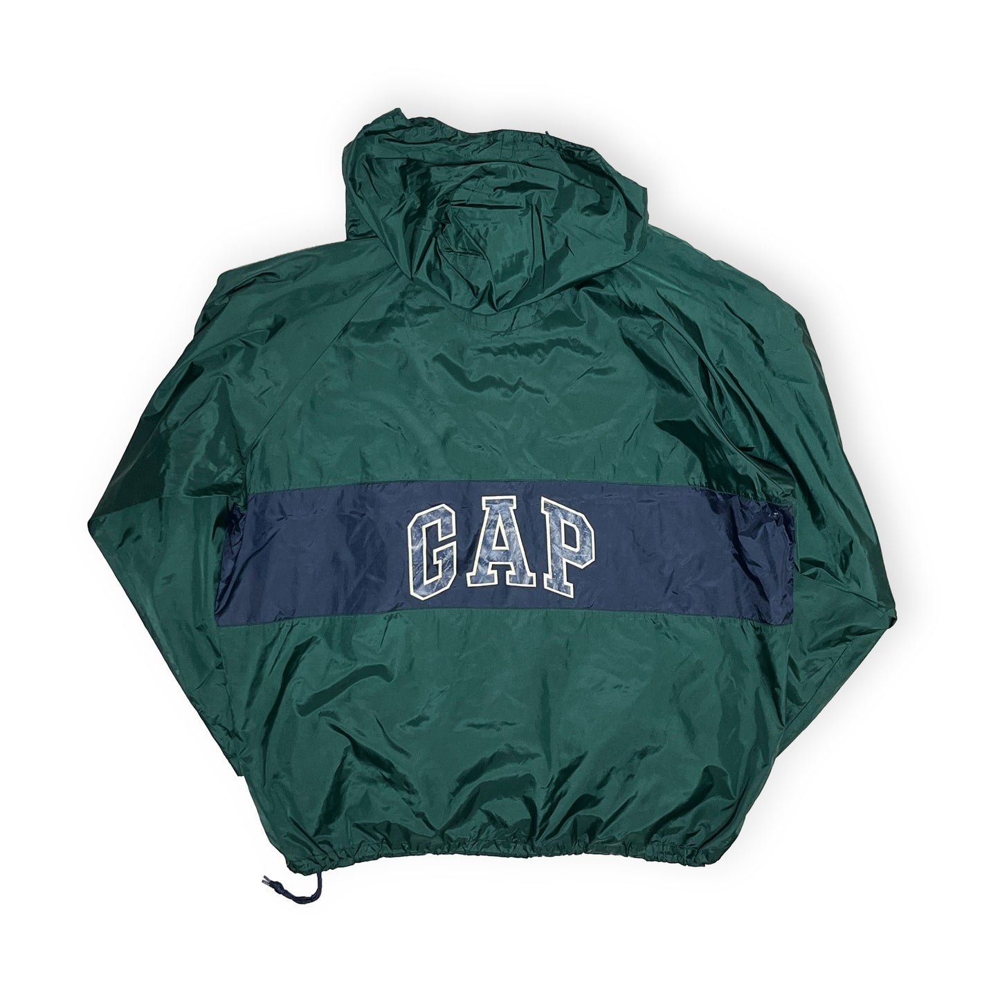 90s GAP Nylon Anorak Parka XXL 平置き 緑色 紺色 GAPロゴ 抽引