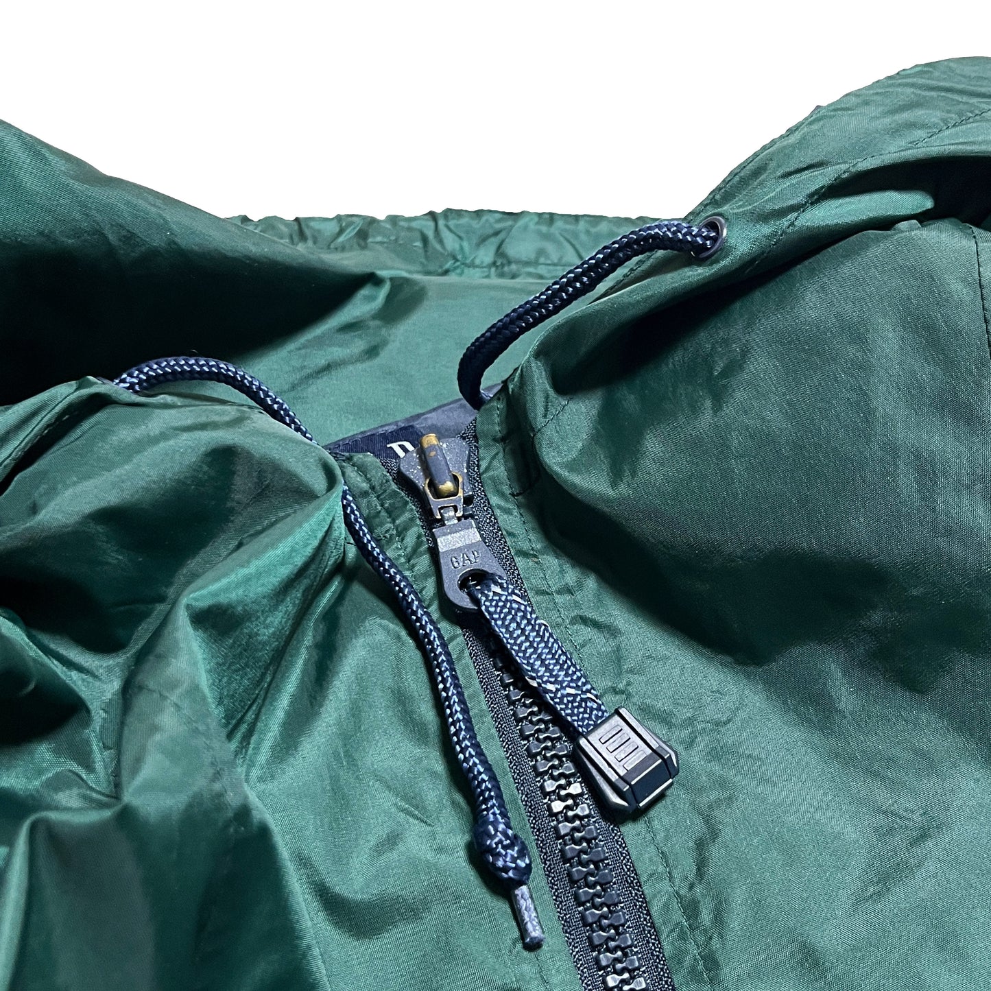 90s GAP Nylon Anorak Parka XXL ディテール 2 襟のジッパー 紺色の抽引