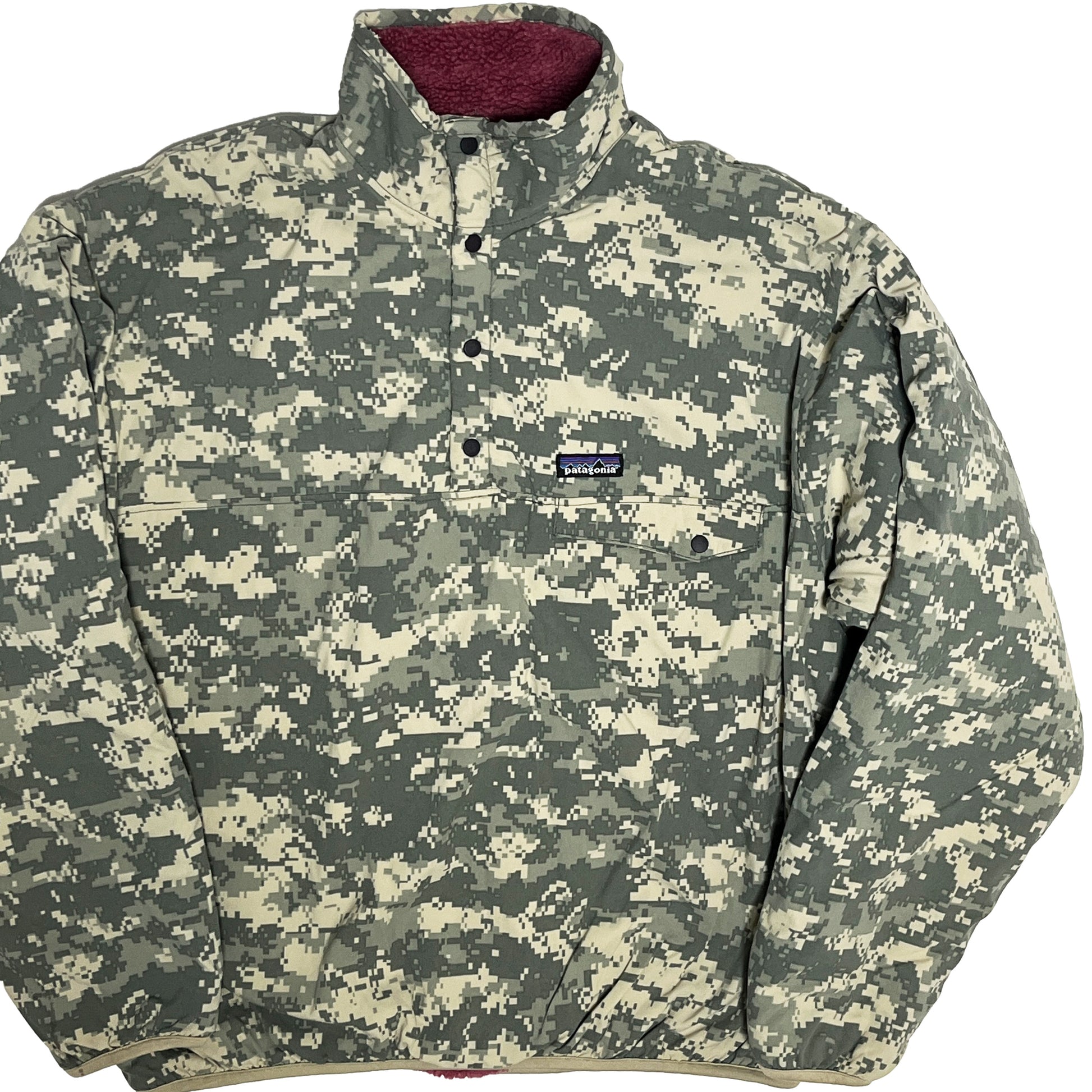 00s PATAGONIA MARS REVERSIBLE PILE JKT L 平置き 1 デジタルサイバーアーク（USMC）の迷彩柄 マールカラーのフ