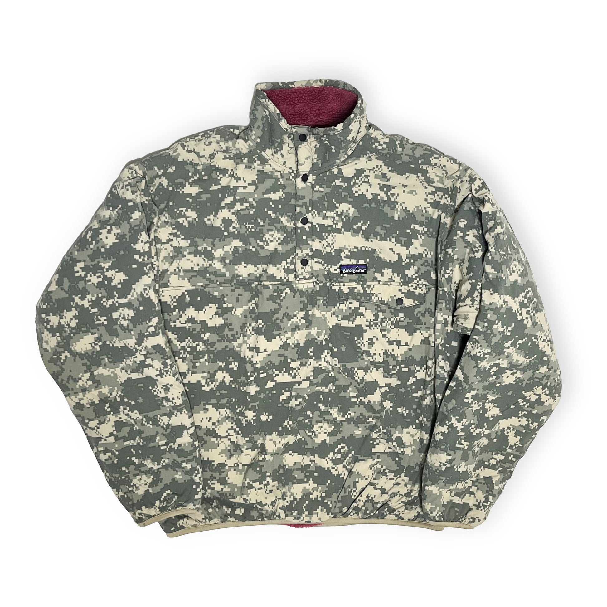 00s PATAGONIA MARS REVERSIBLE PILE JKT L 平置き 2 デジタルサイバーアーク（USMC）の迷彩柄 マールカラーのフ