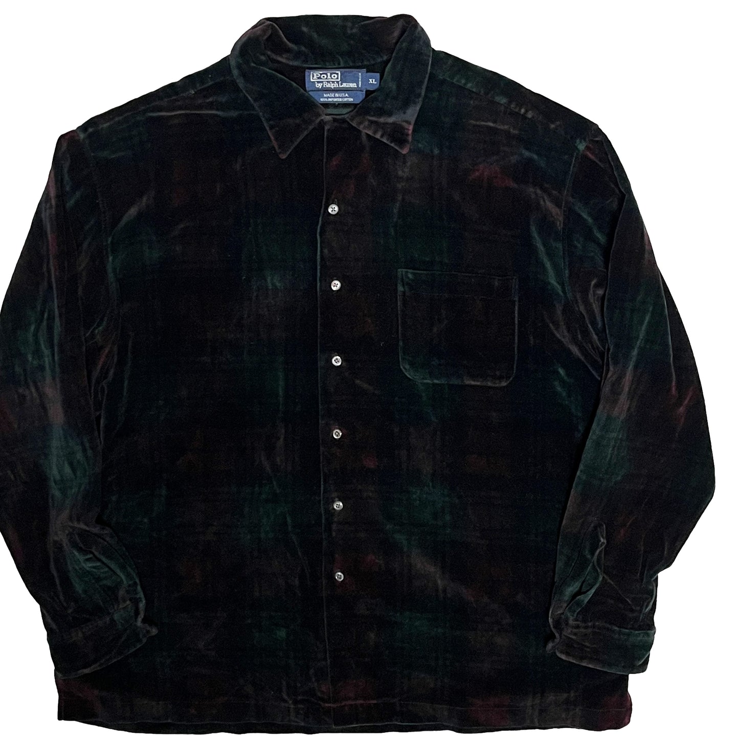 Ralph Lauren Velor Check L/S SH 好配色パターン XL アメリカ製 平置き 1 ダークグリーンと赤のチェック柄 ベルタ素材 XLサイズタグ