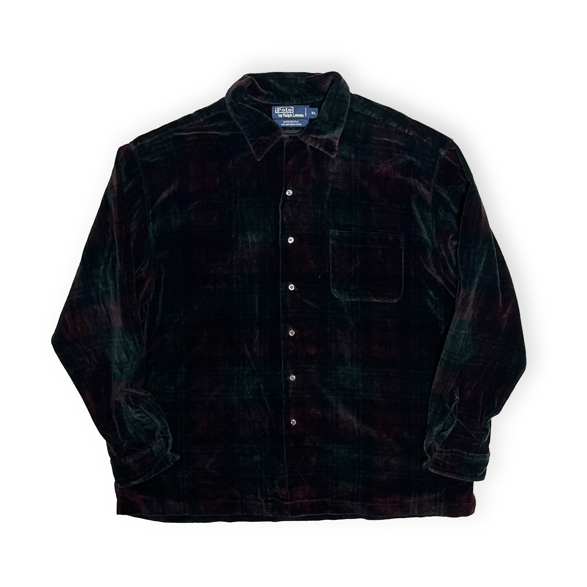 Ralph Lauren Velor Check L/S SH 好配色パターン XL アメリカ製 平置き 2 ダークグリーンと赤のチェック柄 ベルタ素材 XLサイズタグ