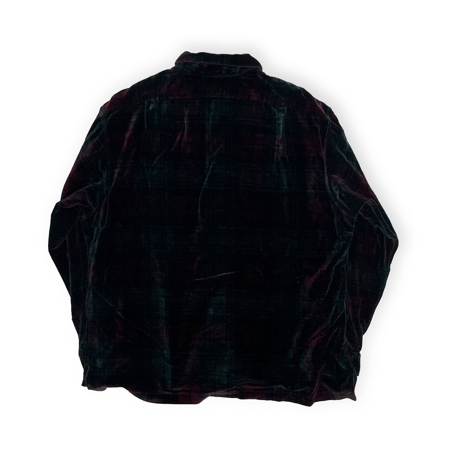 Ralph Lauren Velor Check L/S SH 好配色パターン XL アメリカ製 背面 ダークグリーンと赤のチェック柄 ベルタ素材