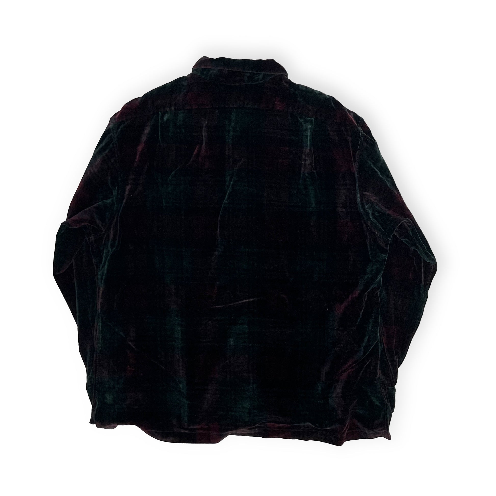 Ralph Lauren Velor Check L/S SH 好配色パターン XL アメリカ製 背面 ダークグリーンと赤のチェック柄 ベルタ素材