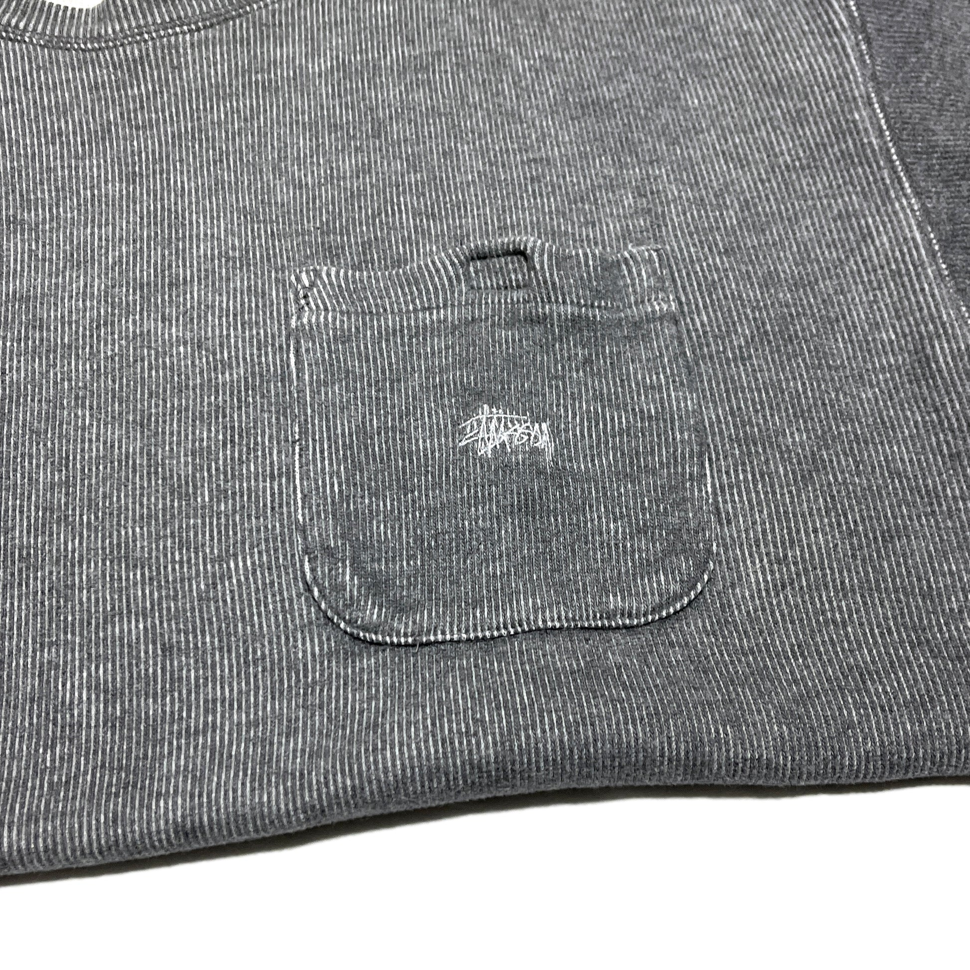 90s Stussy Pocket Sweat L ディテール 袖の3本ストライプ 素材の細部