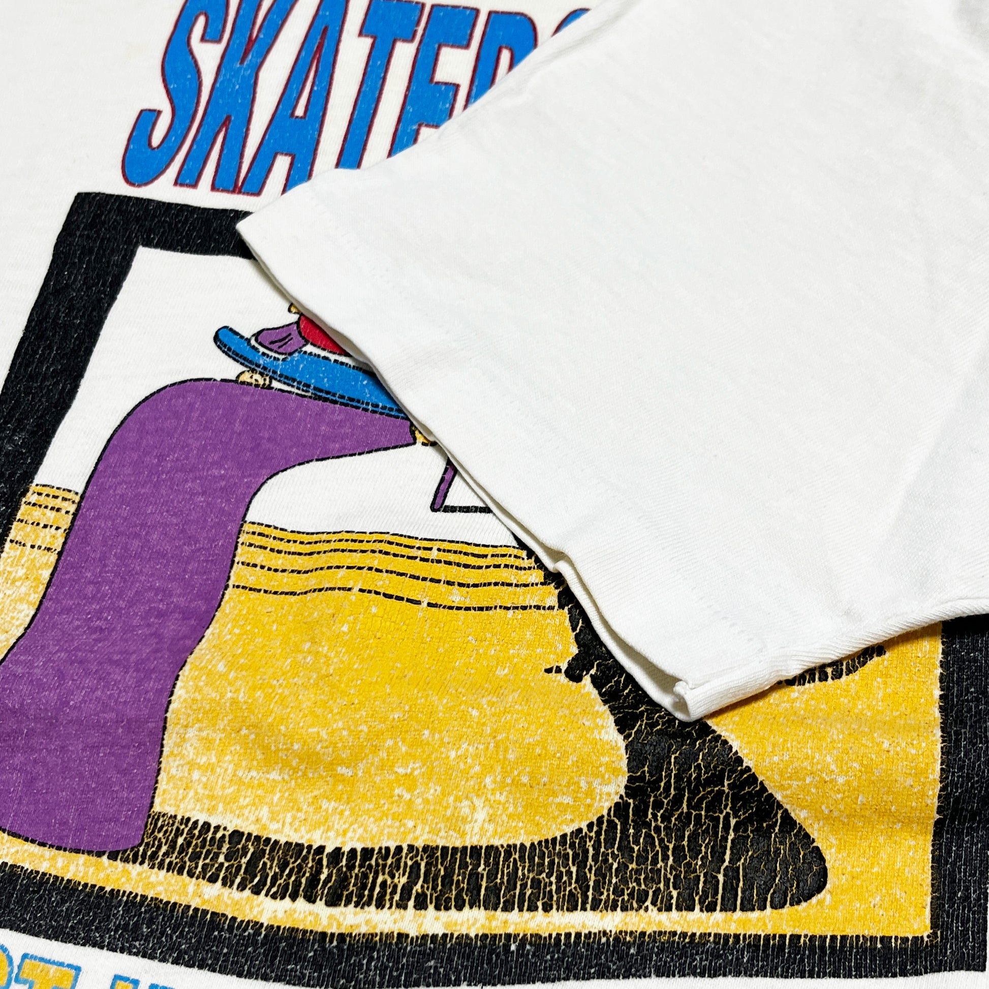 80s〜 Hanes THRASHER T L ディテール 1 SKATEBOARDERS文字 手描きイラスト 白ベース