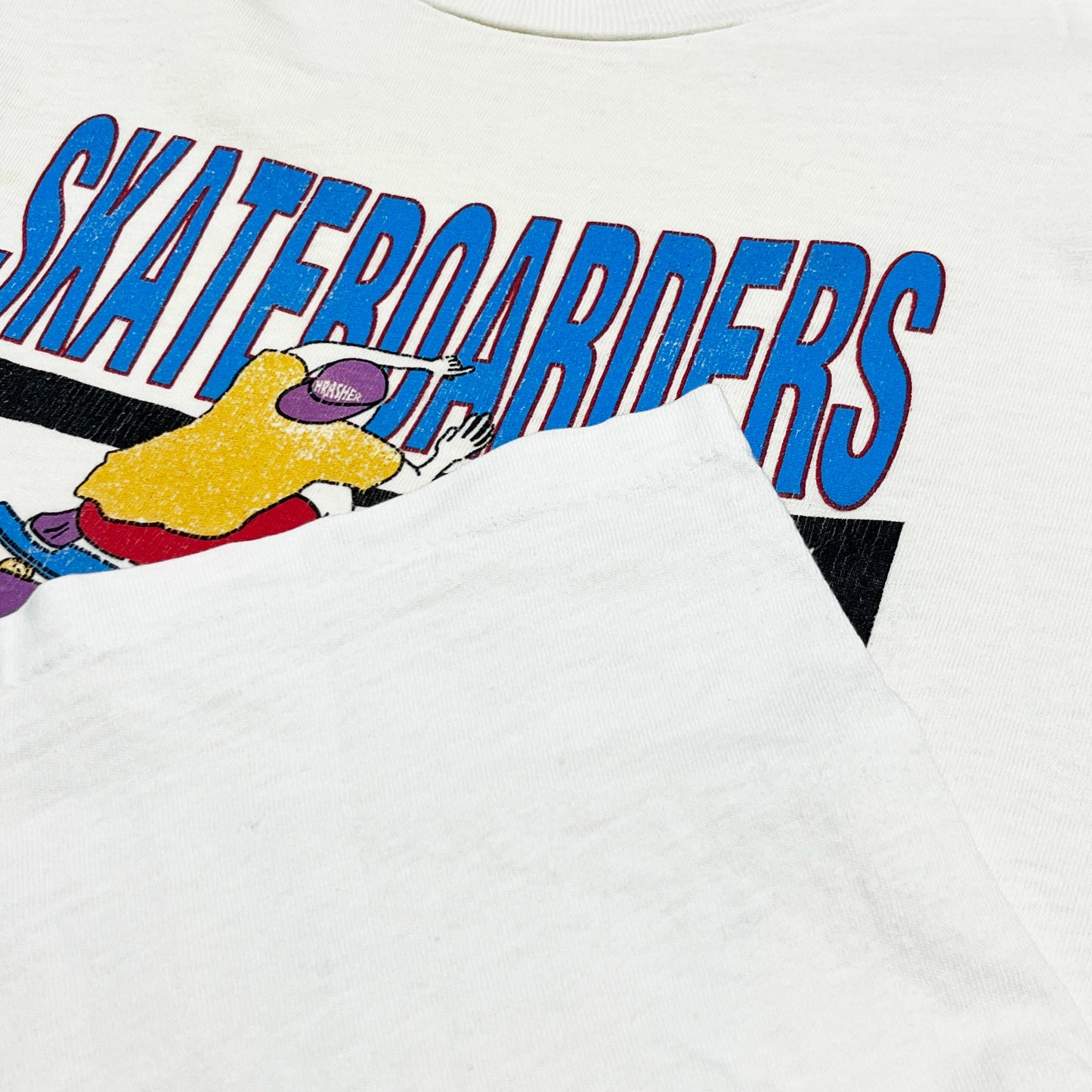 80s〜 Hanes THRASHER T L ディテール 2 SKATEBOARDERS文字 手描きイラスト 白ベース