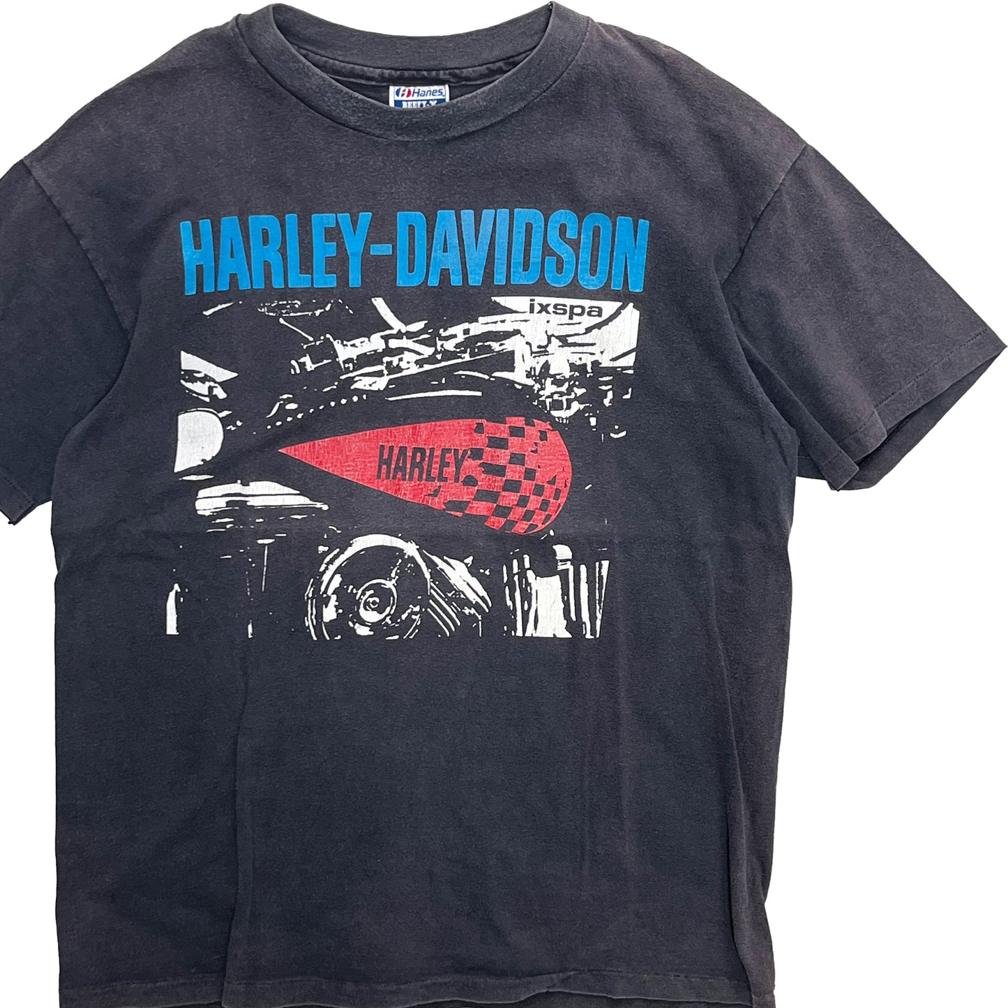 80s〜 Hanes Harley Davidson T 極上雰囲気 L 平置き 1 ダークグレーのTシャツ 前面にハーレイ・ダビッドソンロゴと車