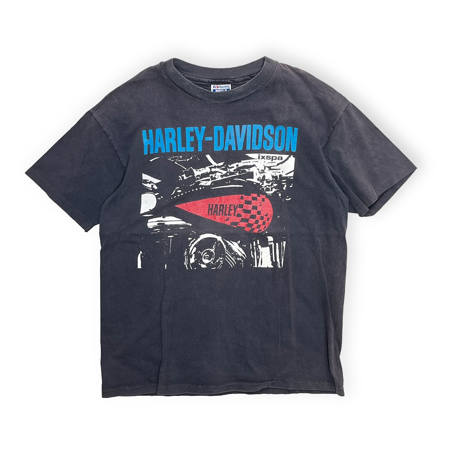 80s〜 Hanes Harley Davidson T 極上雰囲気 L 平置き 2 ダークグレーのTシャツ 前面にハーレイ・ダビッドソンロゴと車