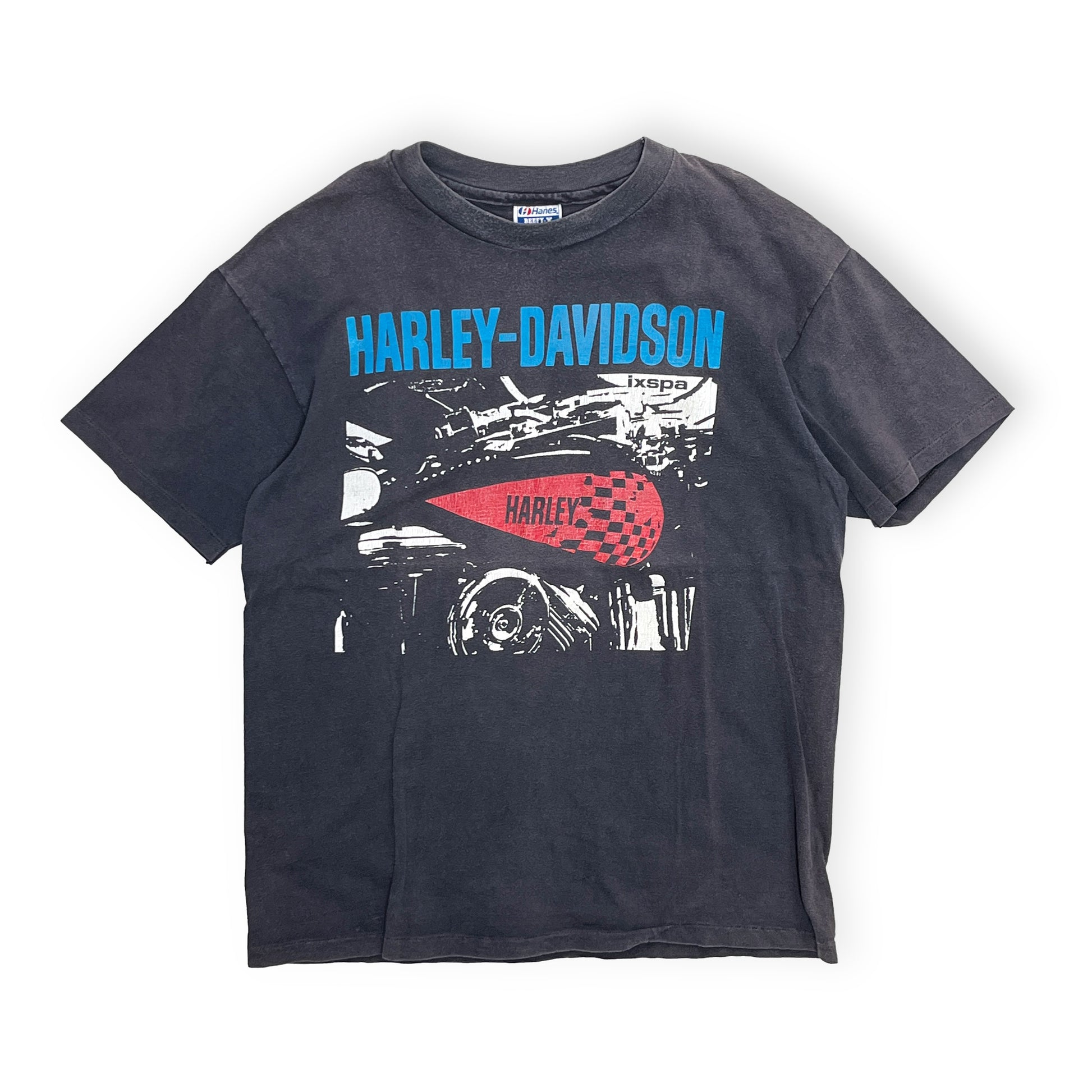 80s〜 Hanes Harley Davidson T 極上雰囲気 L 平置き 2 ダークグレーのTシャツ 前面にハーレイ・ダビッドソンロゴと車