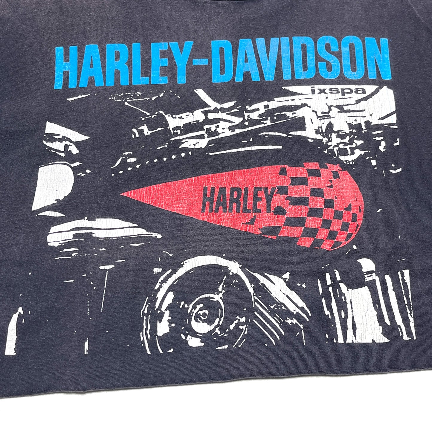 80s〜 Hanes Harley Davidson T 極上雰囲気 L ディテール 1 Tシャツ前面のプリント拡大 ハーレイロゴと車イラストの詳細