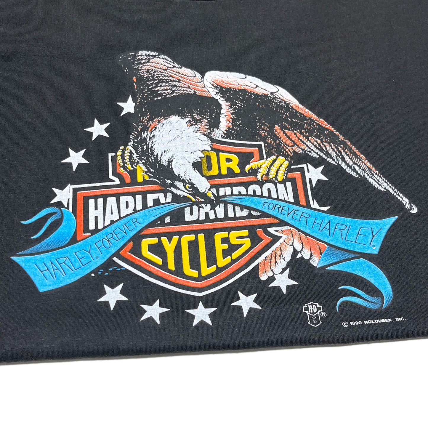 90s Hanes Harley Davidson T L ディテール 1 Tシャツの袖口 縫い目 素材の質感