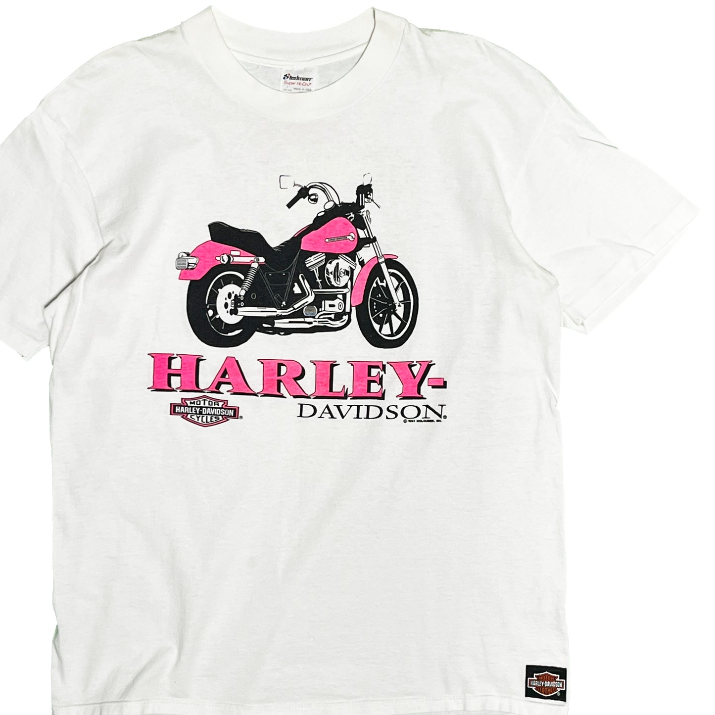 90s Stedman Harley Davidson T 両面プリント 白ボディー L 平置き 1 白ボディ ピンクのハーレー・ダビソンバイクプリント ロゴ サ