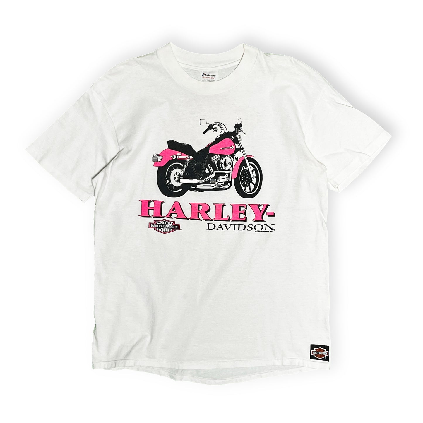90s Stedman Harley Davidson T 両面プリント 白ボディー L 平置き 2 白ボディ ピンクのハーレー・ダビソンバイクプリント ロゴ サ