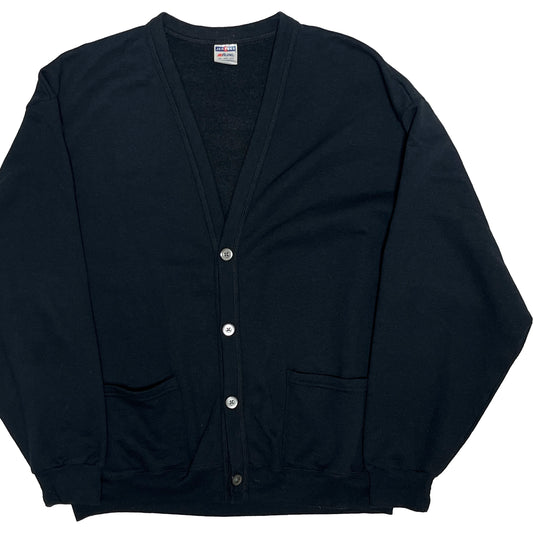 00s JERZEES Sweat Cardigan ブラック L/XL 平置き 1 Vネック ボタン通し 2枚ポケット