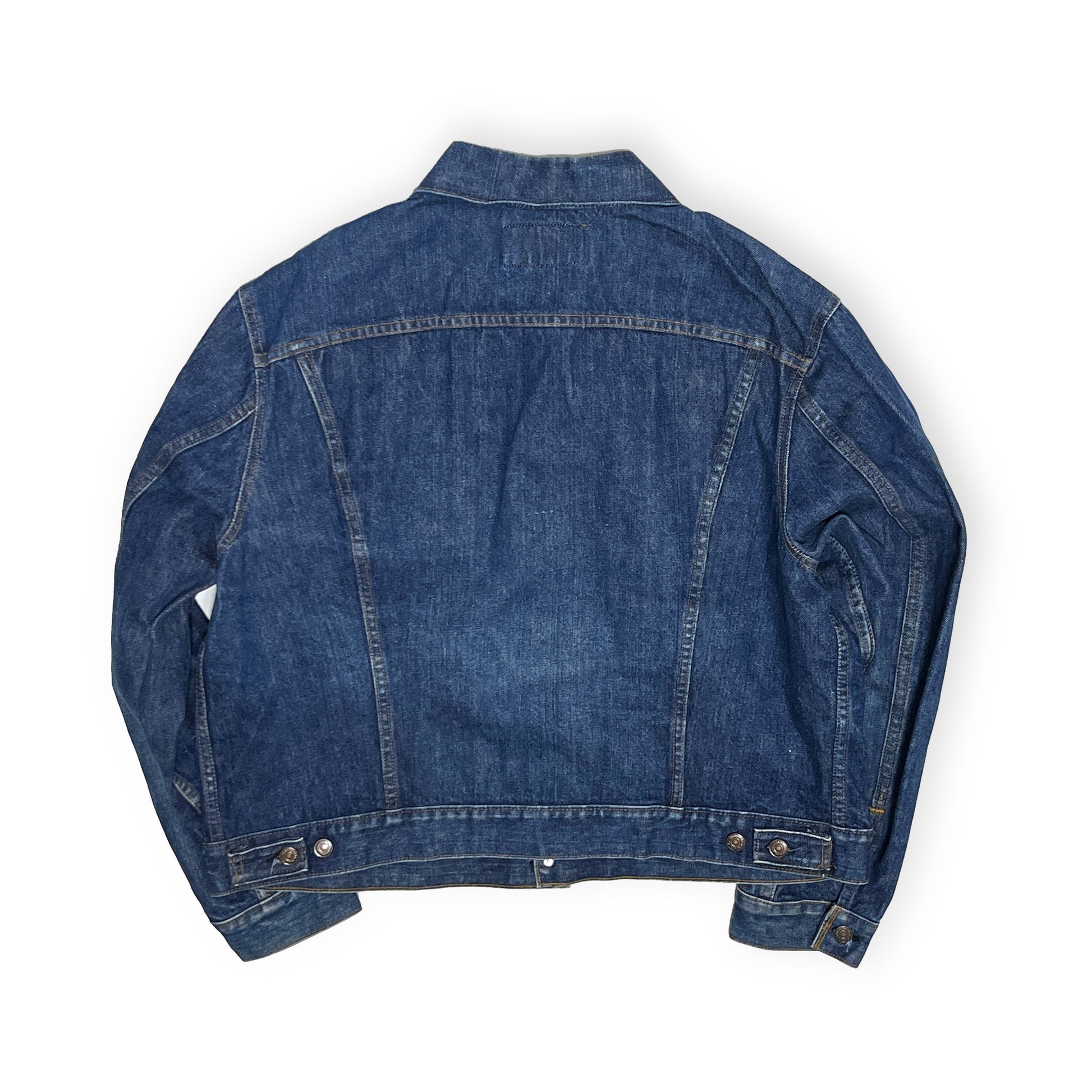 70s Levi's 70505 ®️タブ Denim JKT 50 ビッグサイズ 背面 ダークブルーのジーンジャケット 背面 ボタン