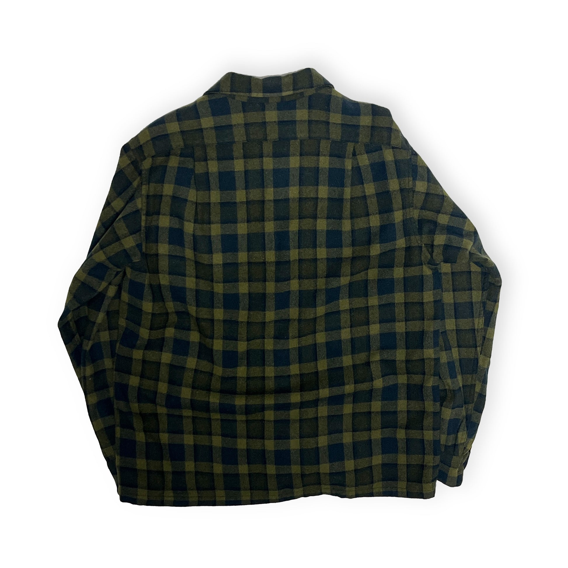 50s Pendleton Wool SH 好配色チェック M 背面 緑・黒のチェック柄 ボタン 襟