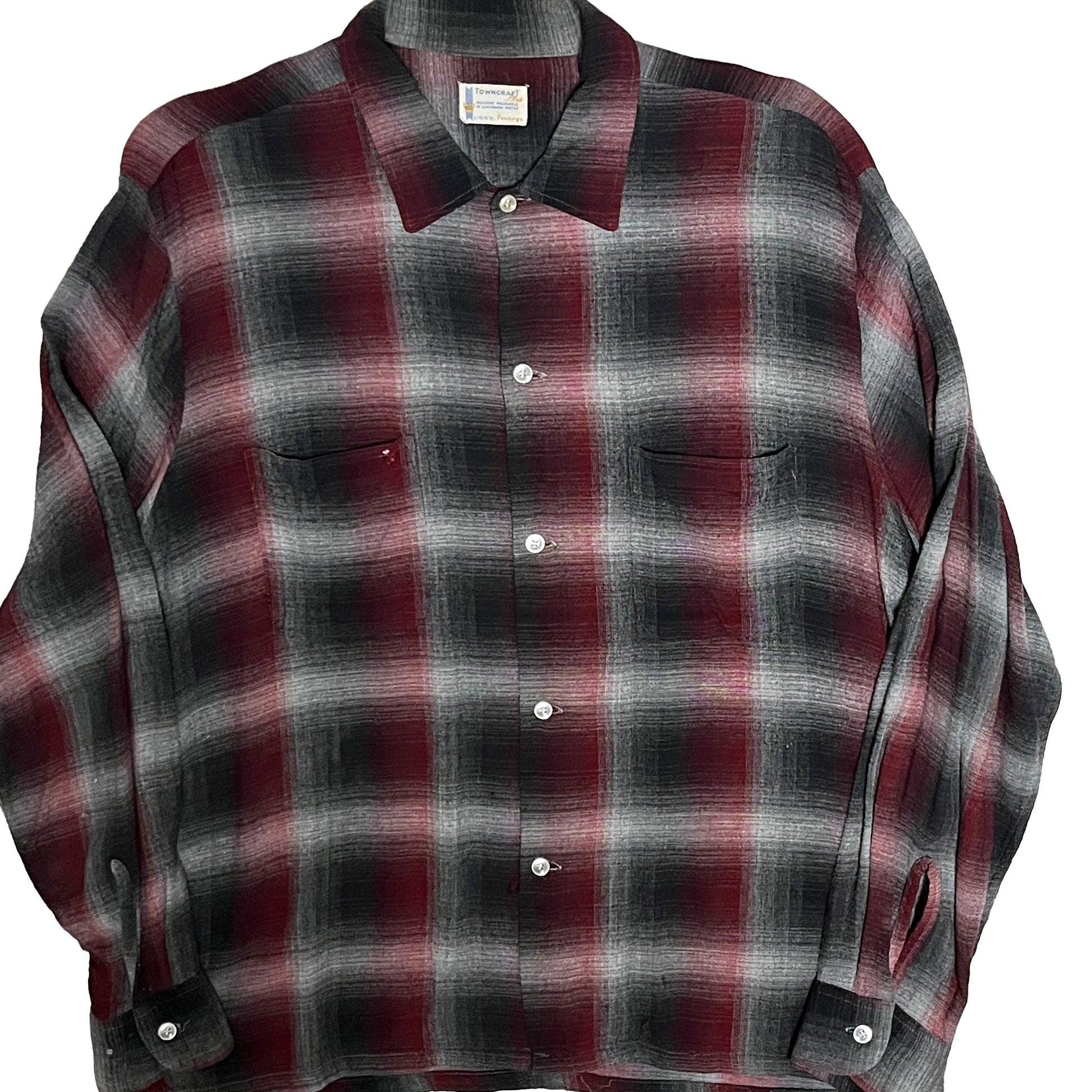 60s〜 TOWNCRAFT Rayon L/S SH オンブレ L 平置き 1 赤・黒・グレーのチェック柄 ボタン 胸ポケット