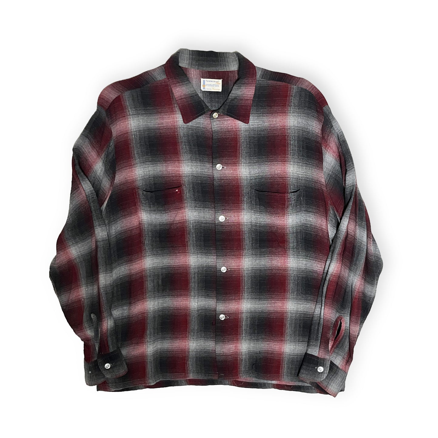 60s〜 TOWNCRAFT Rayon L/S SH オンブレ L 平置き 2 赤・黒・グレーのチェック柄 ボタン 胸ポケット