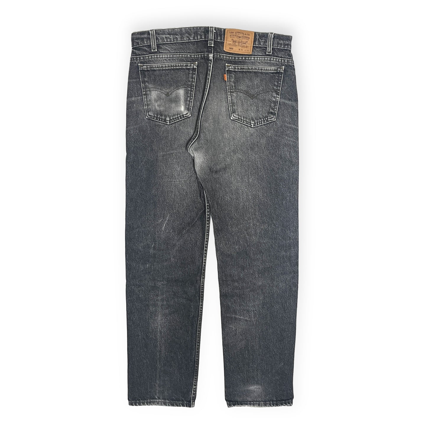 90s Levi's 505 Black Denim PT 極上色落ち W36 L32 平置き 背面 505タグ サイズW36L32