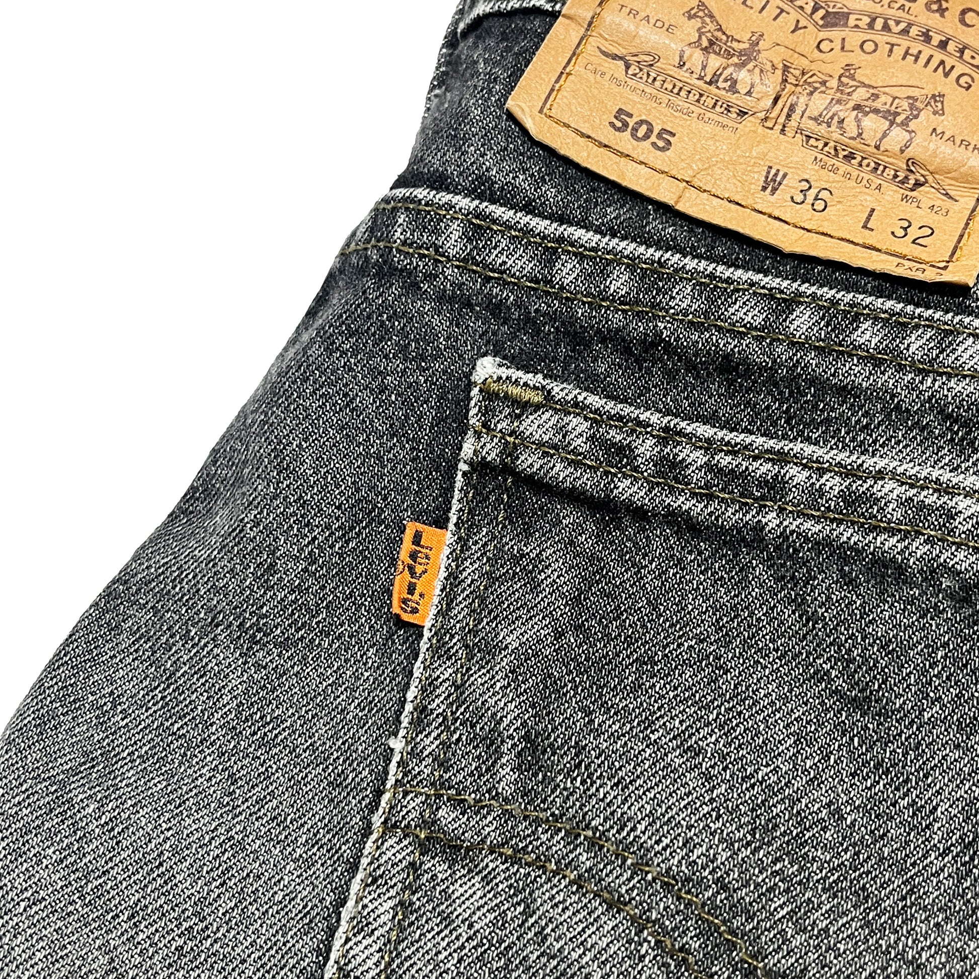 90s Levi's 505 Black Denim PT 極上色落ち W36 L32 ディテール 2 505タグ サイズW36L32