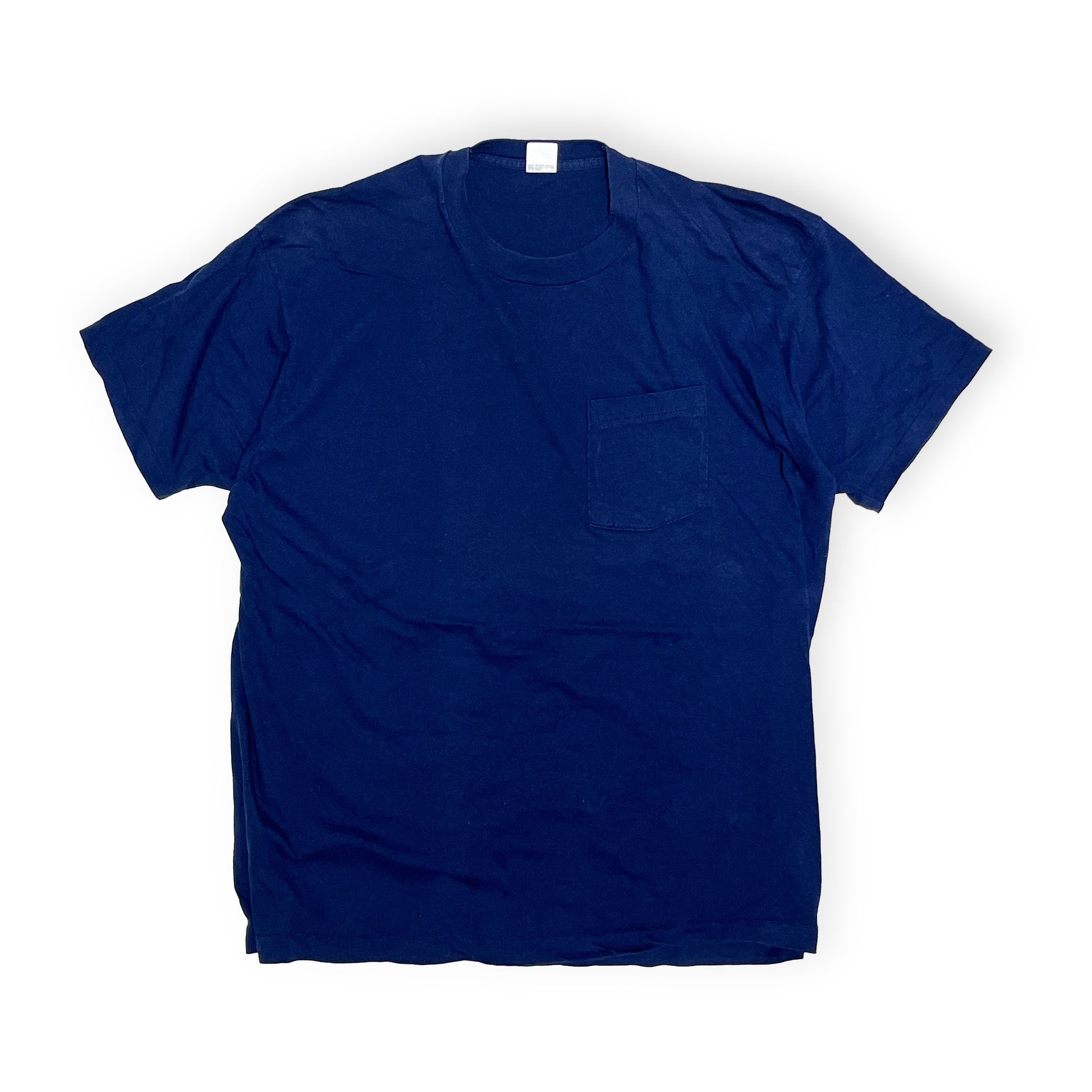 80s〜 FRUIT OF THE LOOM Pocket T Navy XXXL ビッグサイズ 平置き 2 Navy blue, short sleeves, ches
