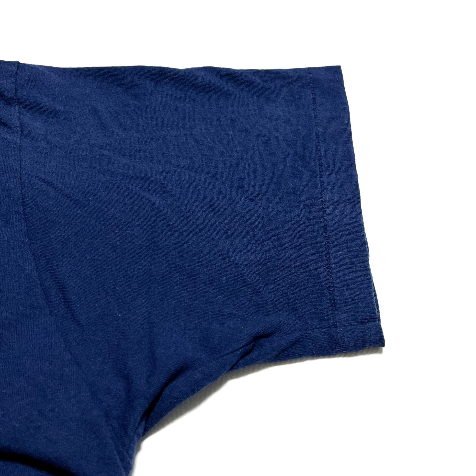 80s〜 FRUIT OF THE LOOM Pocket T Navy XXXL ビッグサイズ ディテール Navy blue, sleeve stitching