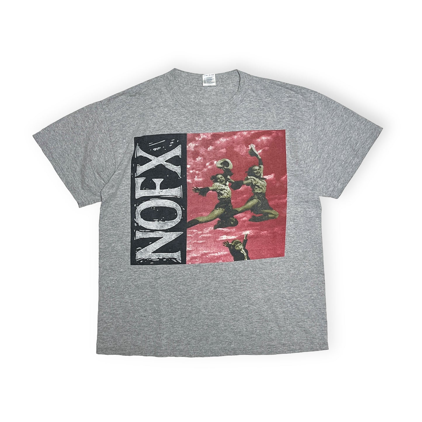 90s DELTA NOFX "Punk in Drublic" T L 平置き 2 灰色Tシャツ NOFXロゴプリント 赤い背景のグラフィック