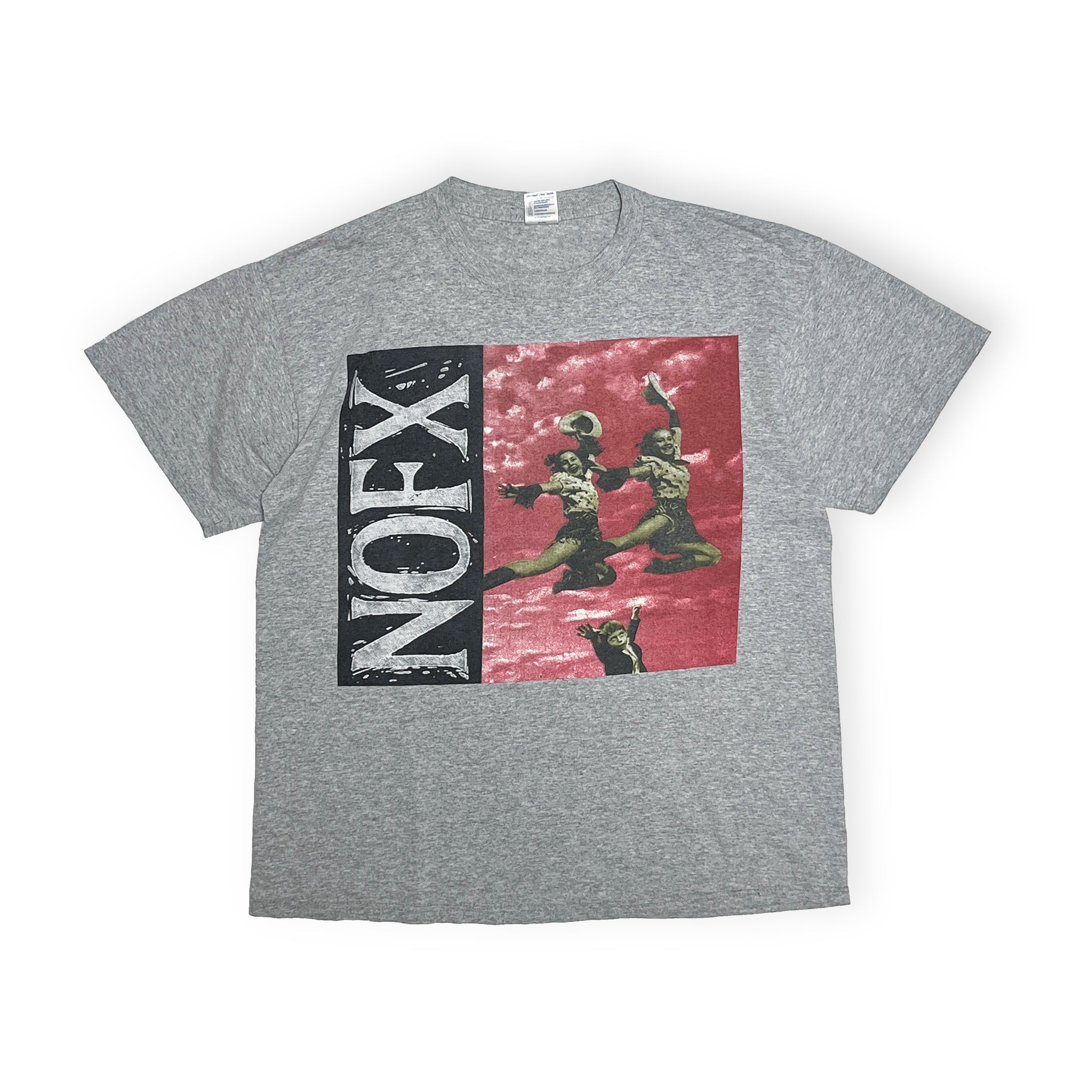 90s DELTA NOFX "Punk in Drublic" T L 平置き 2 灰色Tシャツ NOFXロゴプリント 赤い背景のグラフィック