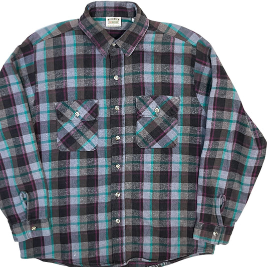 90s FIVEBROTHER Nel SH 好配色チェック L 平置き 50's flannel チェック柄 2胸ポケット ボタン付
