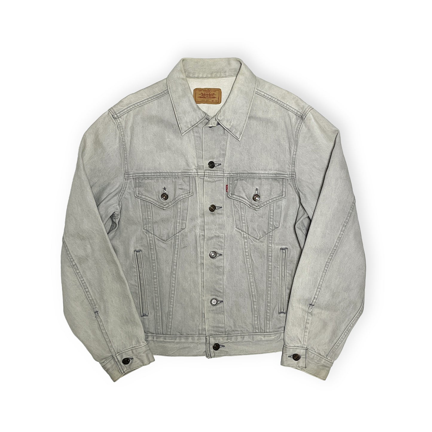 80s Levi's 70506 Gray Denim JKT 42R 平置き 2 グレーのジーンジャケット フロントポケット ボタン タグ